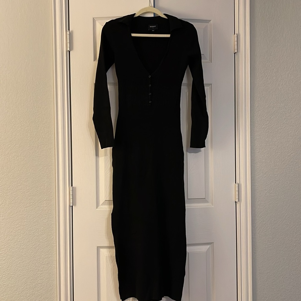 aje crescent knit midi dress Atlas Knit Midi Dress-BLACK / L